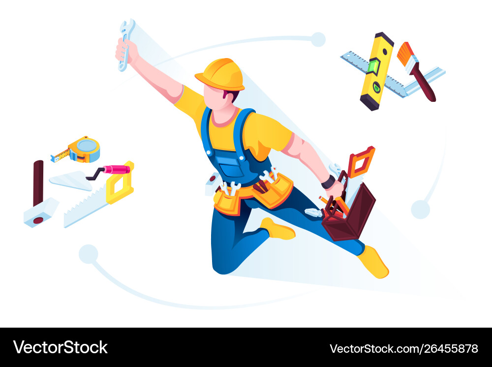 Worker or builder in uniform with building tools Worker or builder in uniform with building tools vector image