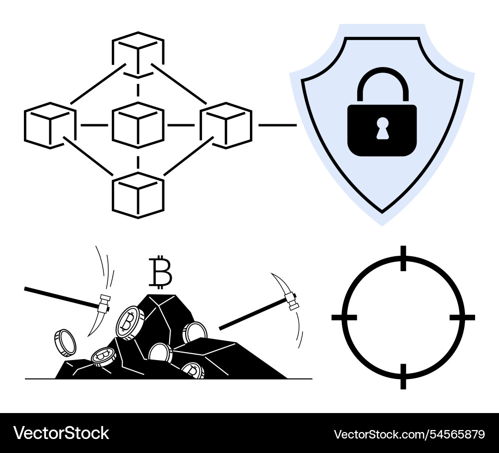 Blockchain network security shield bitcoin Blockchain network security shield bitcoin vector image