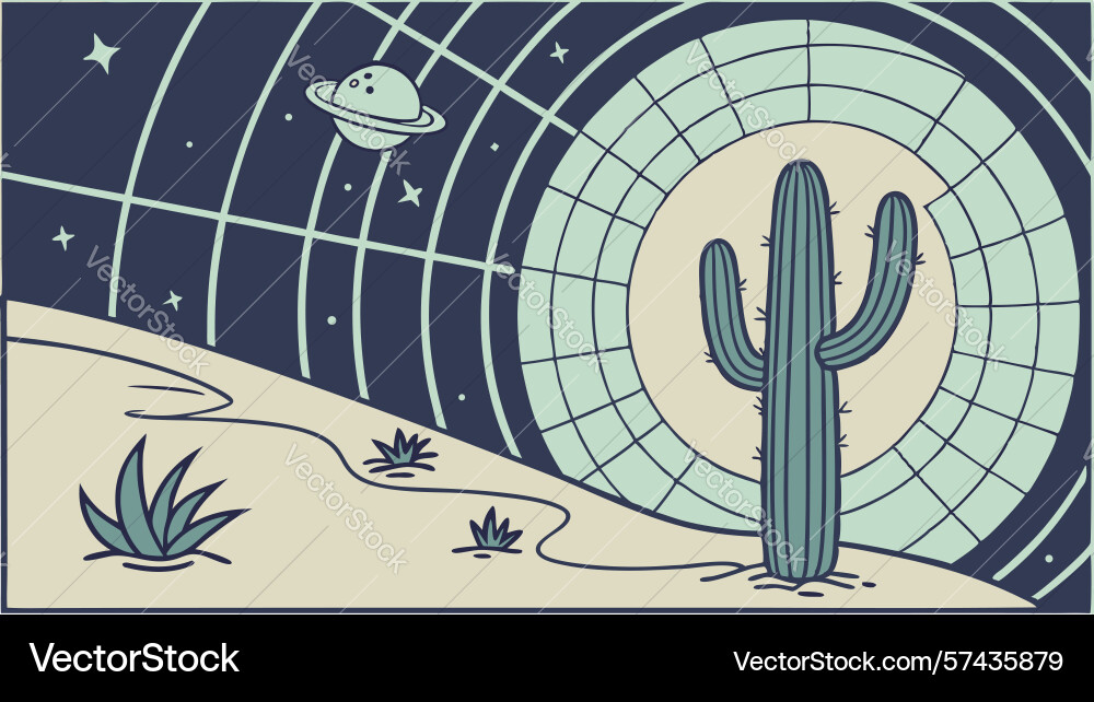 Cosmic grid cactus in desert design generative vector image
