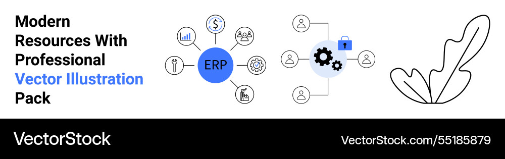 Erp system network with connected icons vector image