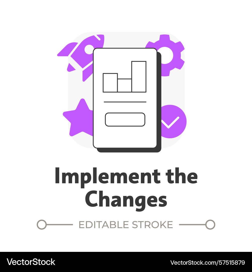 Implement changes flat outline concept icon Implement changes flat outline concept icon Vector Image