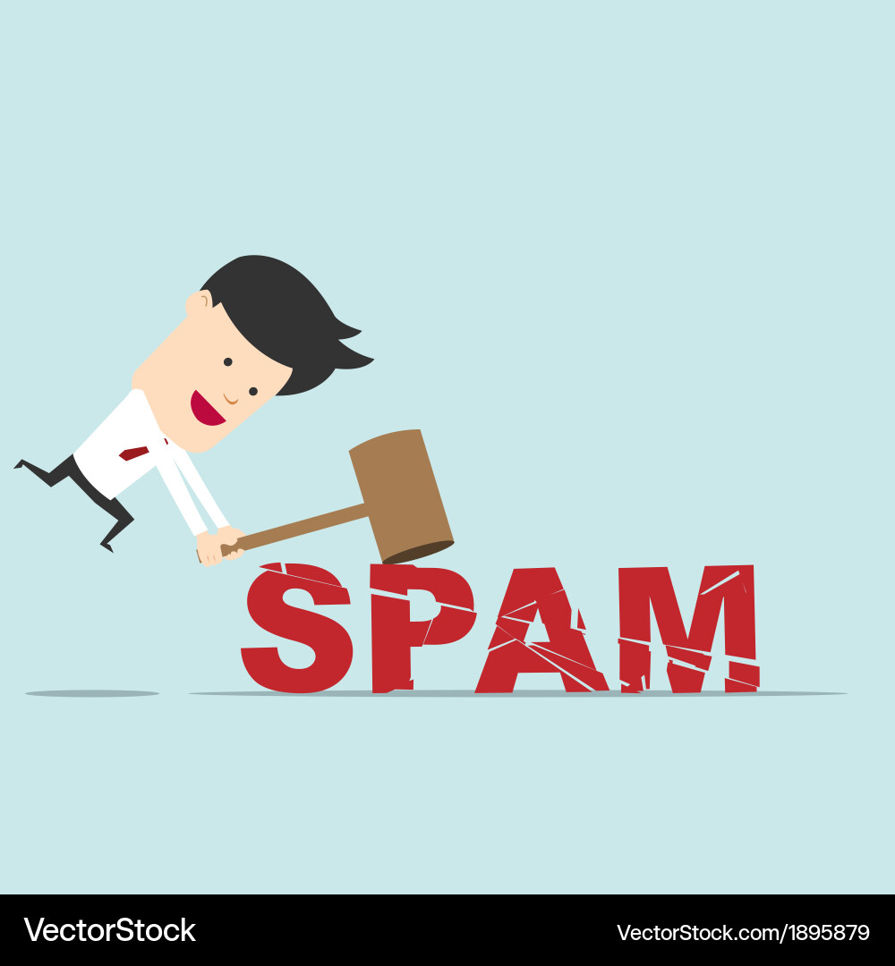 Man Breaking Spam Word with Hammer Vector Image