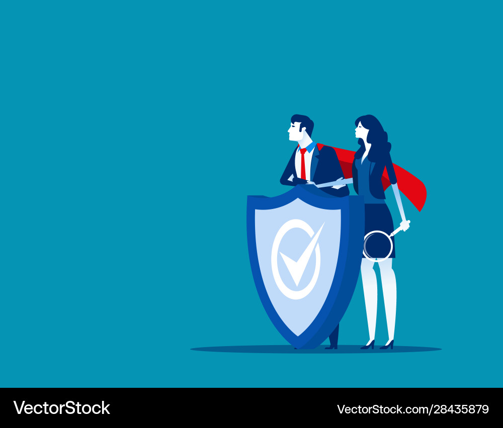 Program team and shield covering from attacks Vector Image