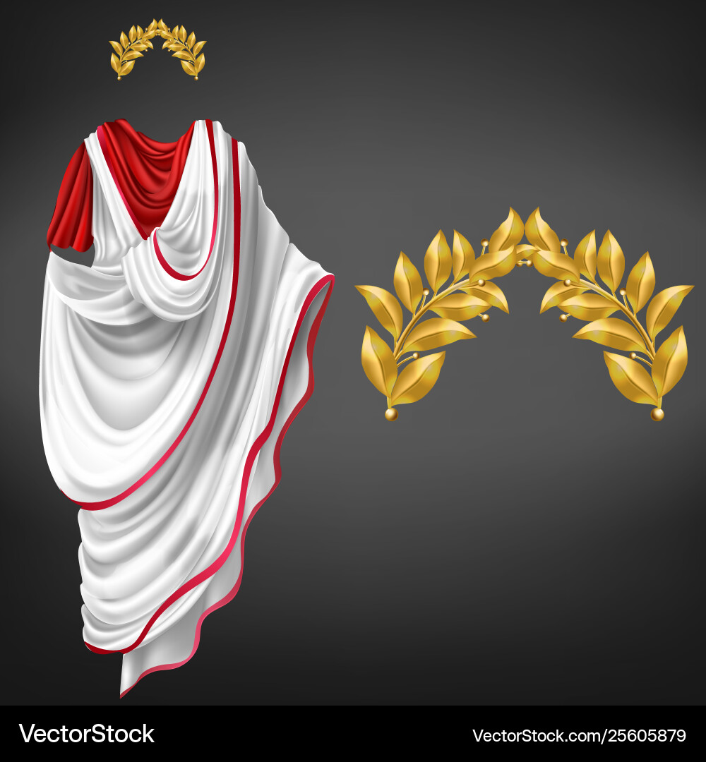 Roman toga golden laurel wreath realistic Roman toga golden laurel wreath realistic vector image