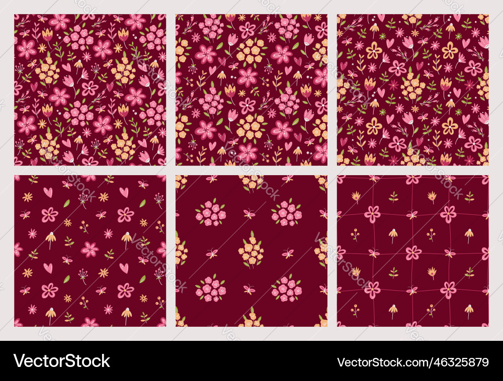 Set of floral seamless patterns in pink and viva Vector Image