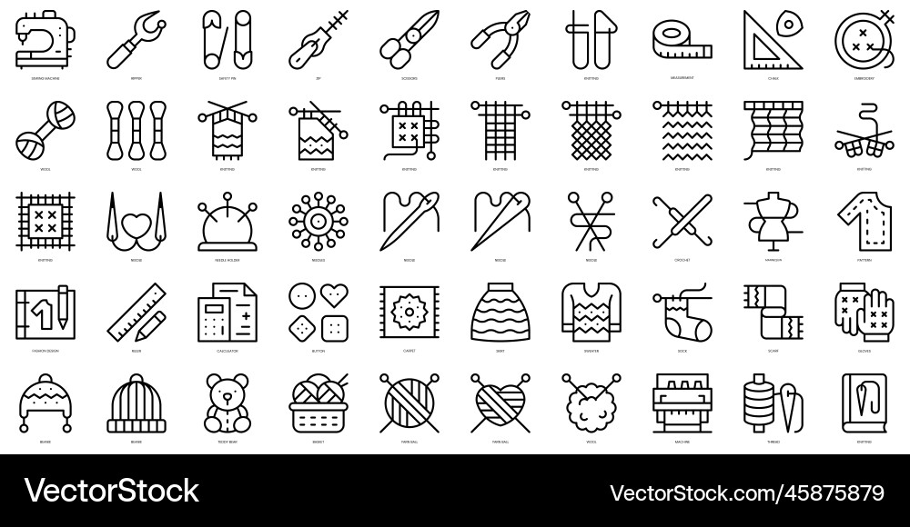 Set of simple outline knitting icons thin line Set of simple outline knitting icons thin line vector image