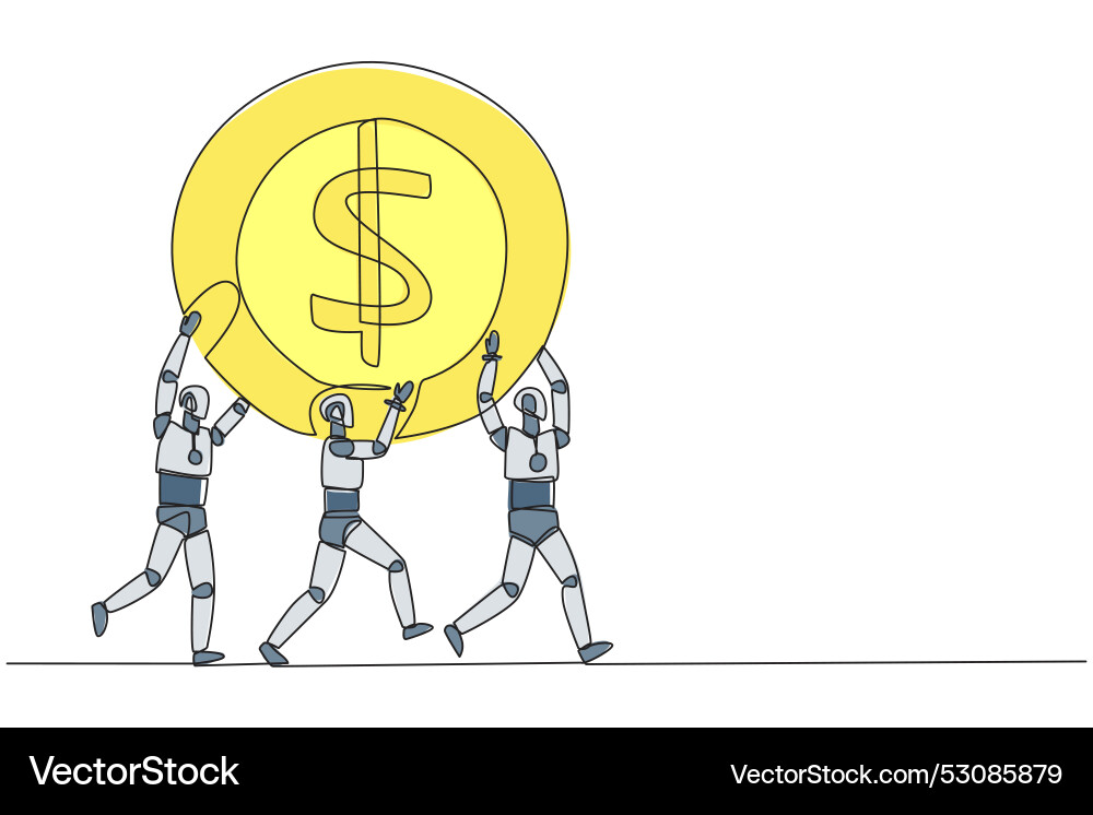 Single one line drawing group of robots work Single one line drawing group of robots work Vector Image