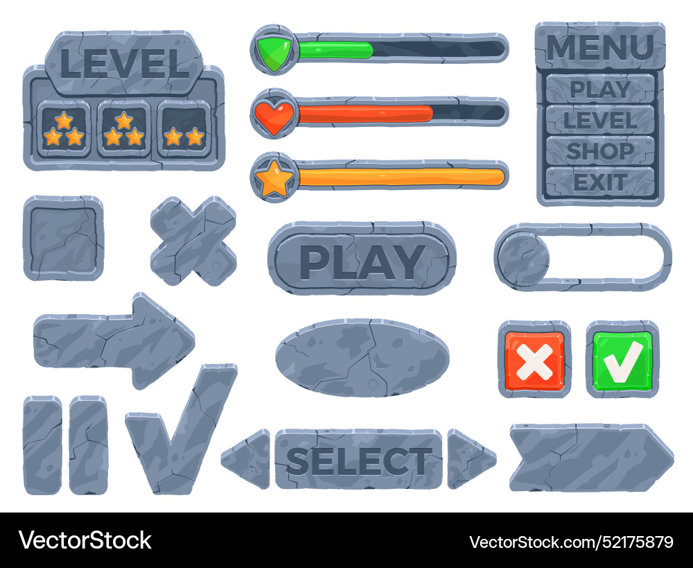 Stone ui frames and buttons medieval rpg Stone ui frames and buttons medieval rpg vector image