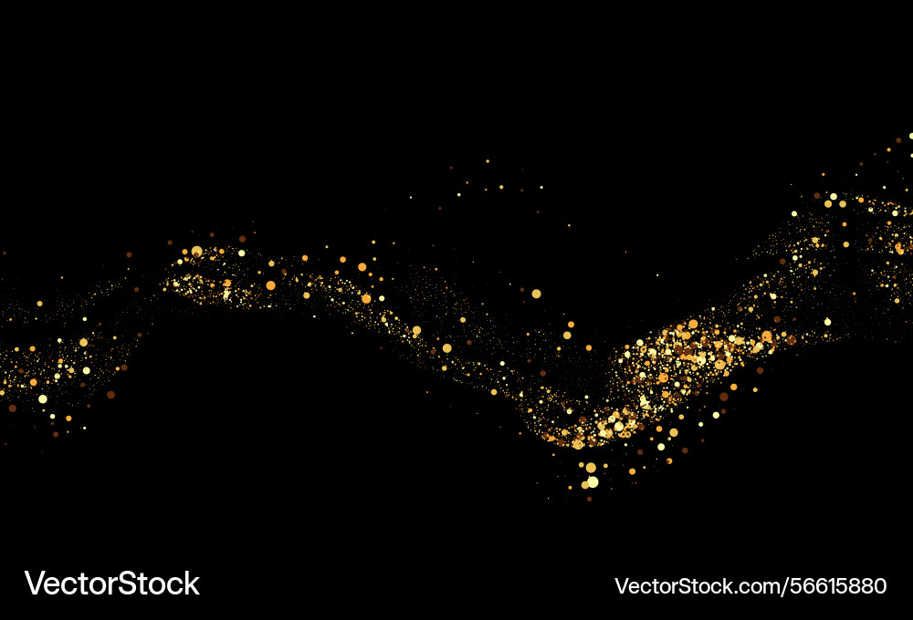 Golden particle flow wave on black background Golden particle flow wave on black background Vector Image