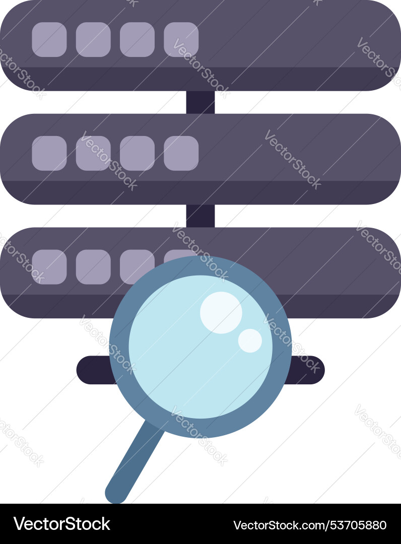 Magnifying glass inspecting database server icon vector image