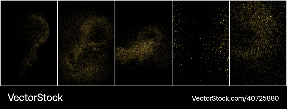 Set of gold glitter texture isolated on black Set of gold glitter texture isolated on black vector image