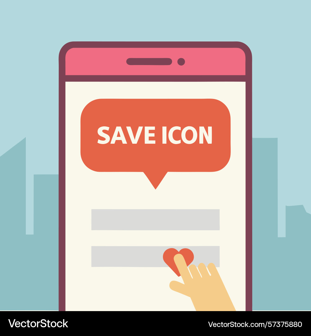 Smartphone app showing save icon interaction Smartphone app showing save icon interaction vector image