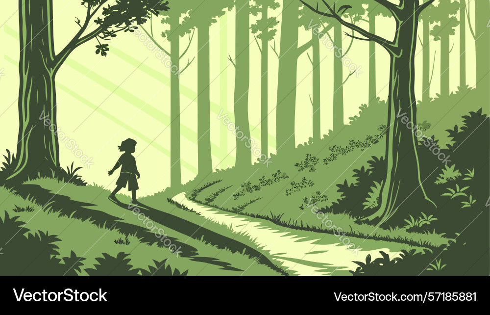 Child walking alone on a forest path design Vector Image