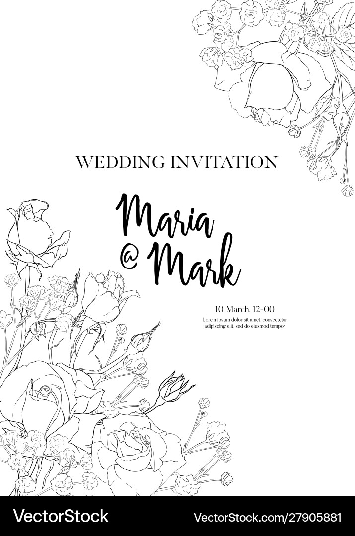 Elegant White Rose Wedding Invitation Vector Image