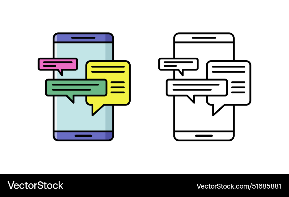 Message text chat app icon on mobile cell phone Message text chat app icon on mobile cell phone vector image