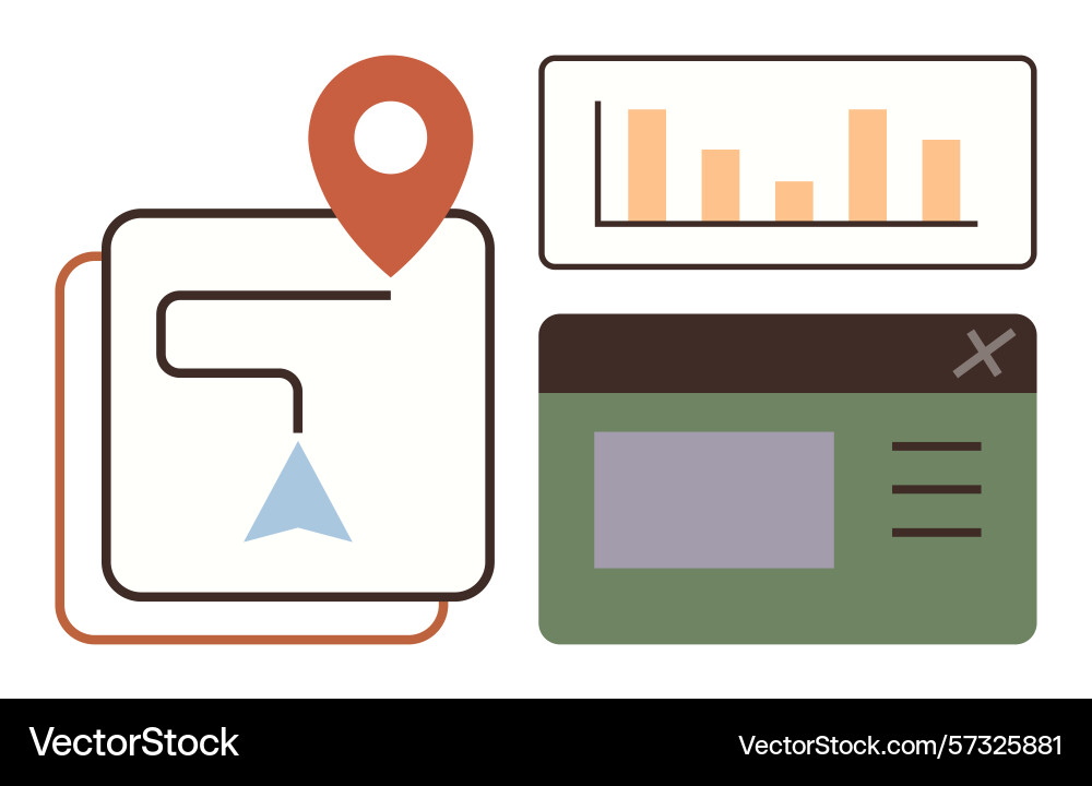 Navigation path location pin analytics chart Navigation path location pin analytics chart vector image