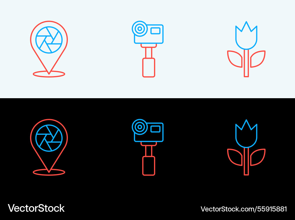 Set line photo mode macro camera shutter vector image