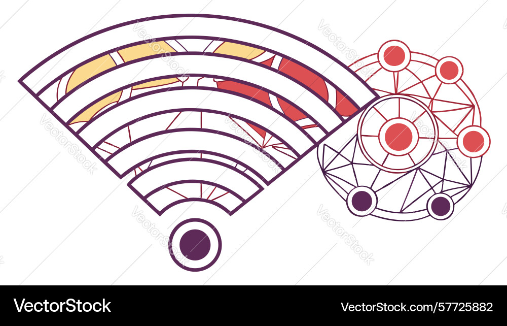 Abstract geometric wifi signal with data flow vector image