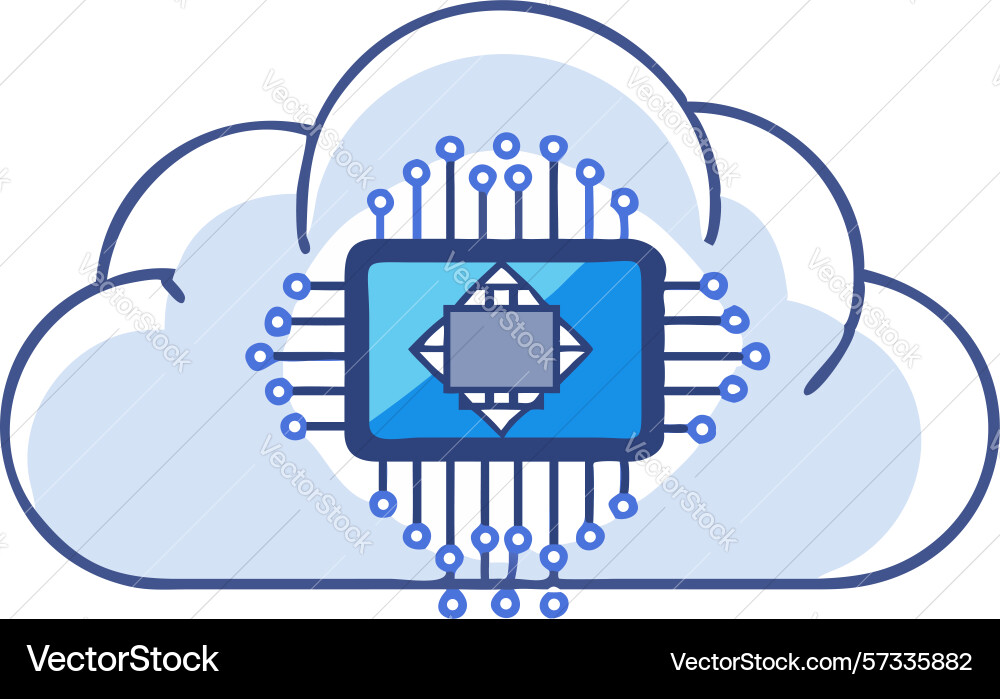 Cloud computing power with integrated microchip vector image