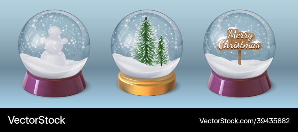 Realistic crystal snow ball with snowman Realistic crystal snow ball with snowman vector image
