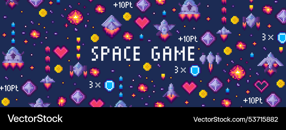 Retro themed space game background with pixel art Retro themed space game background with pixel art vector image