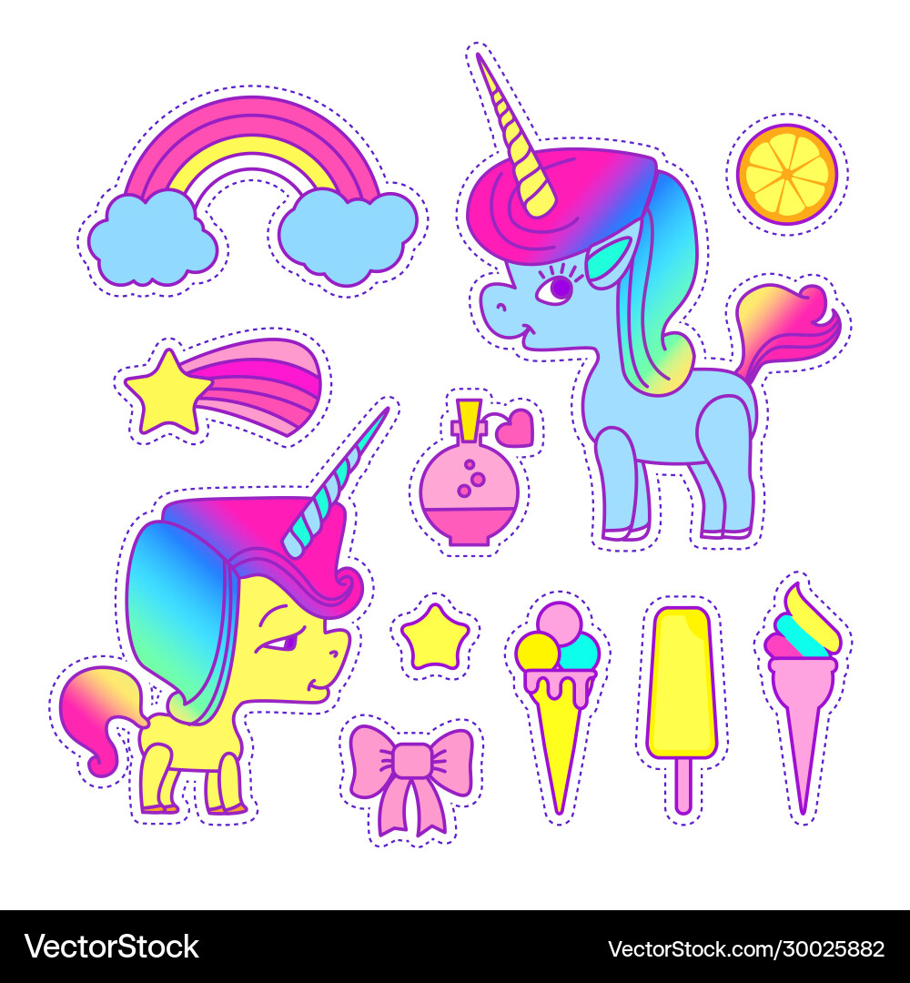 Unicorn sticker set cute children collection Unicorn sticker set cute children collection vector image