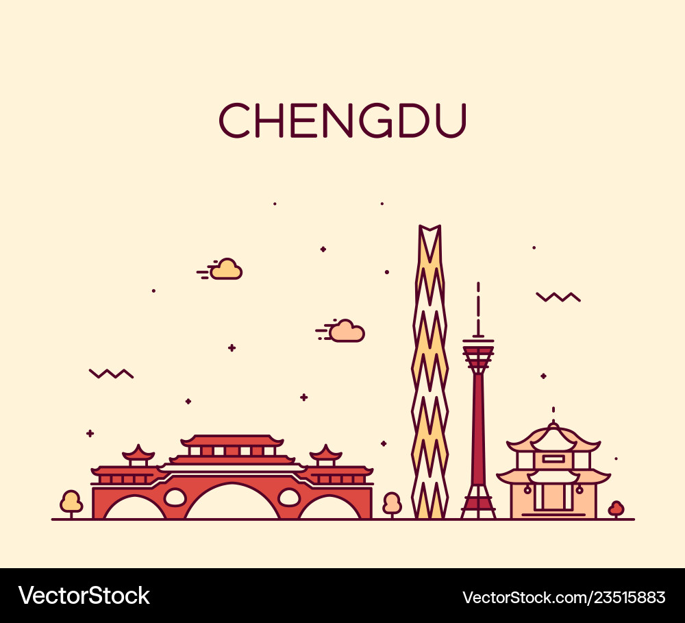 Chengdu skyline sichuan china linear style Chengdu skyline sichuan china linear style vector image