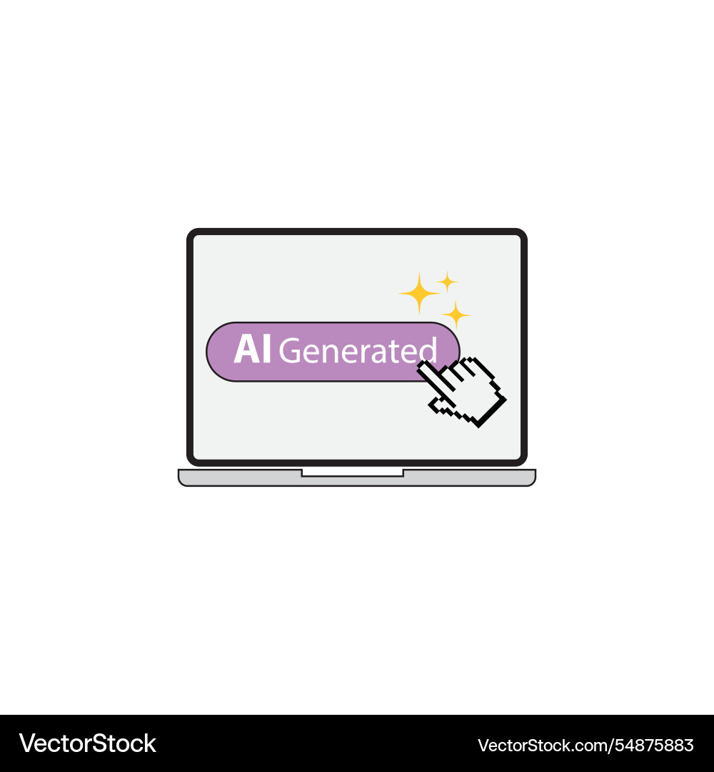 Cursor clicking generated button on laptop screen Vector Image