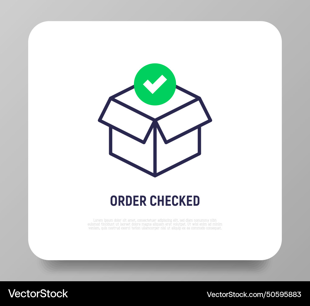 Order checked open package with check mark thin Order checked open package with check mark thin vector image