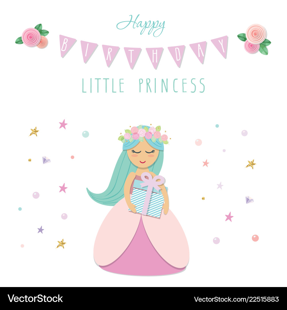 Süße kleine Prinzessin Geburtstagskarte Vorlage Süße kleine Prinzessin Geburtstagskarte Vorlage vektorbild