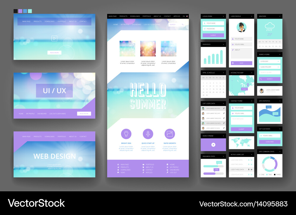Website design template and interface elements Vector Image