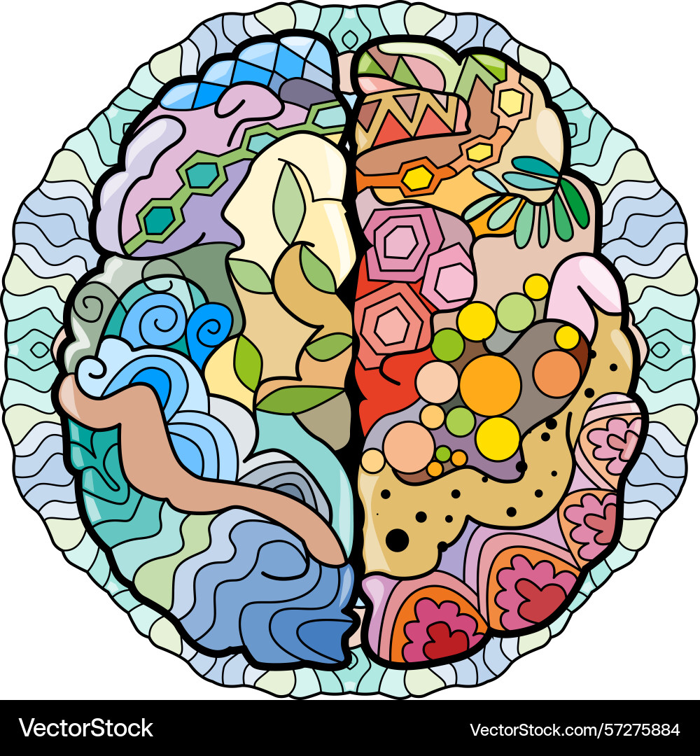 Brain image in entangle style on mandala Brain image in entangle style on mandala Vector Image