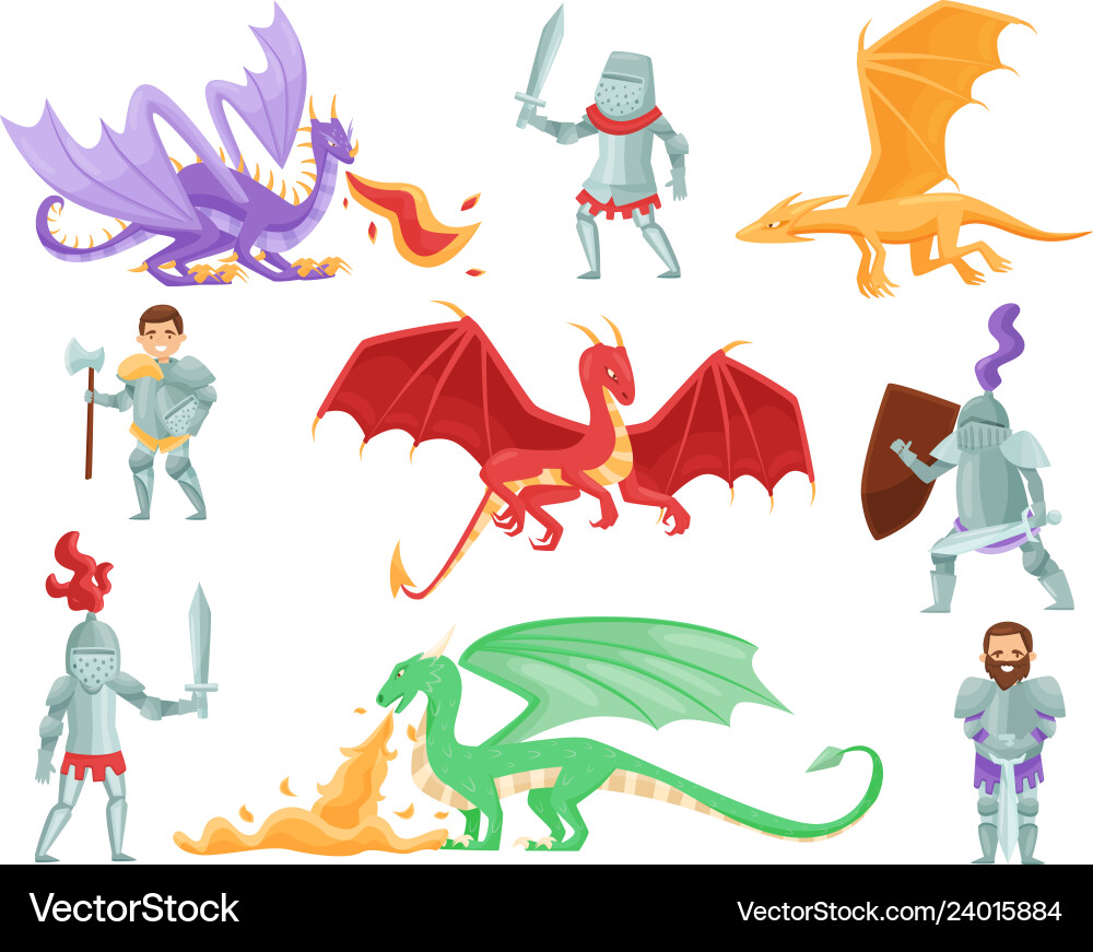 Flat set of armored knights and large Flat set of armored knights and large vector image