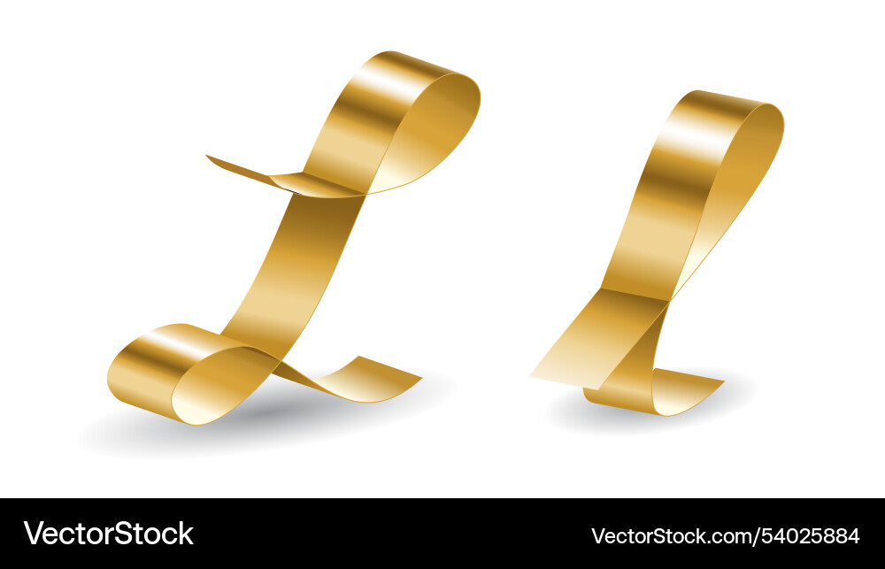 Golden ribbon l script letters with shadows vector image
