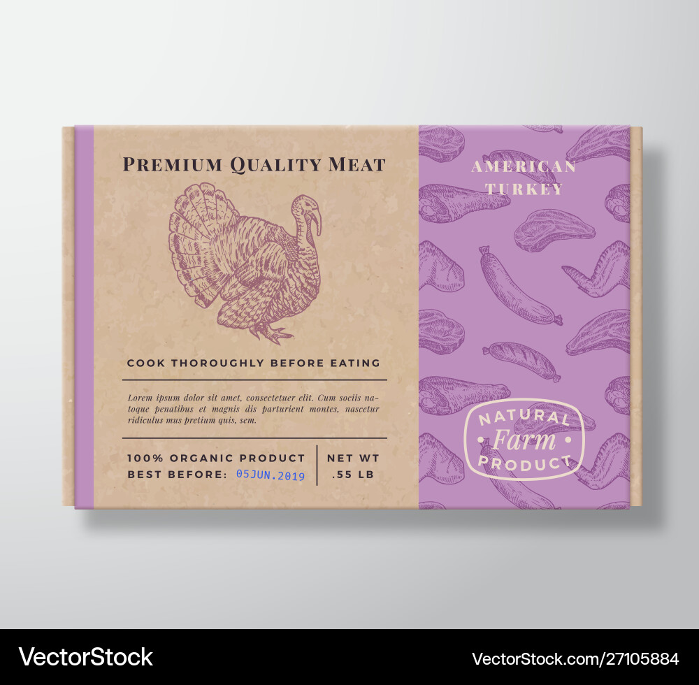 Meat pattern realistic cardboard box container Vector Image