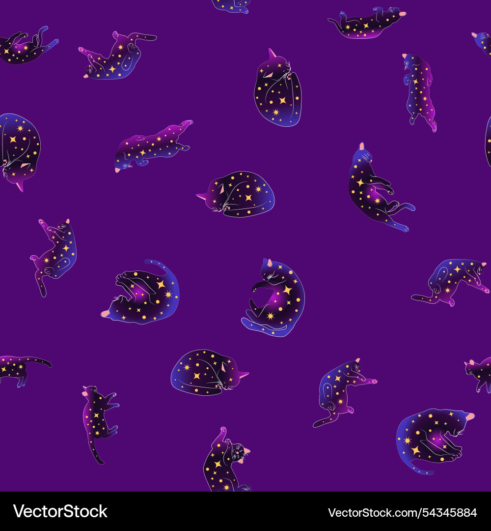 Mystical seamless pattern of cats in boho style Vector Image