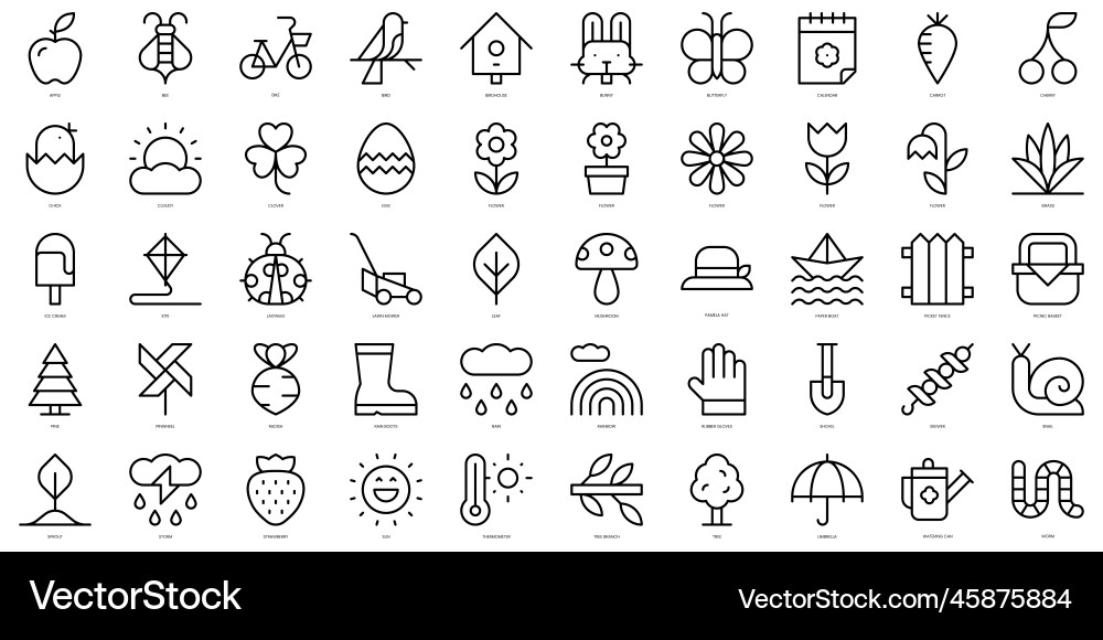 Set of simple outline spring icons thin line art Set of simple outline spring icons thin line art vector image
