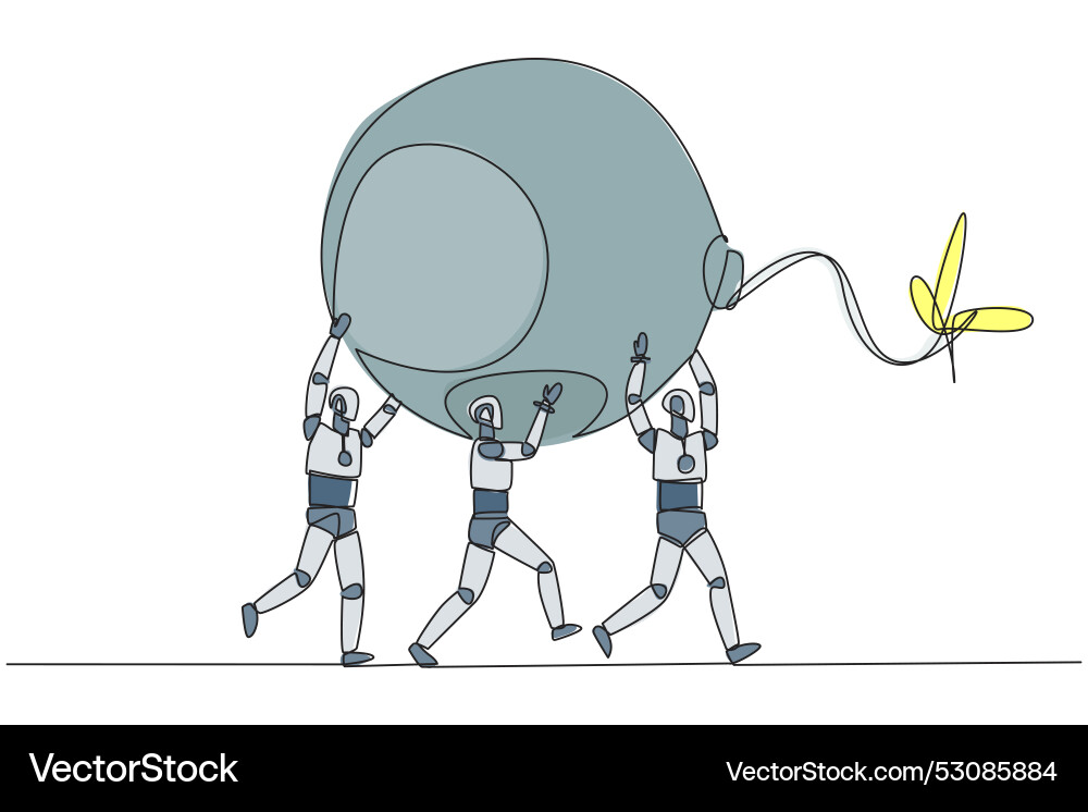 Single continuous line drawing group of robots Single continuous line drawing group of robots vector image