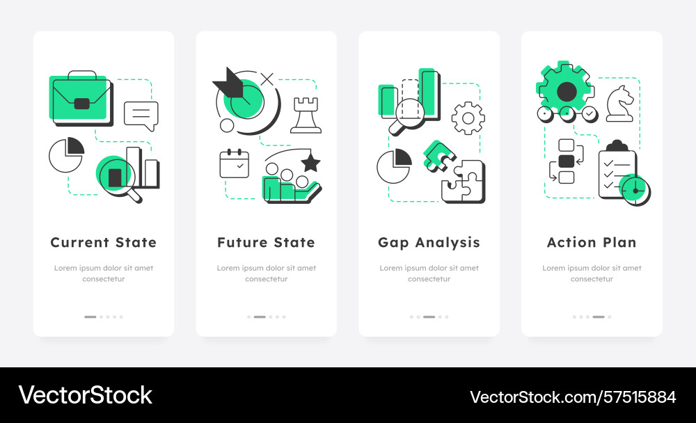 Stages of gap analysis mobile app onboarding Vector Image