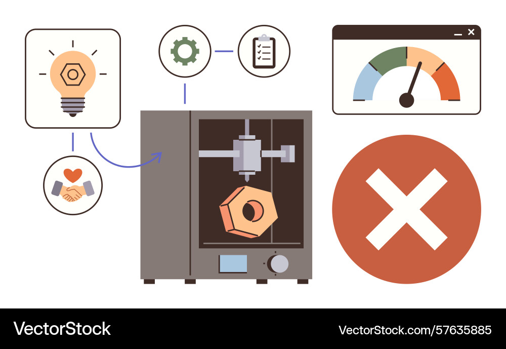 3d printing process with error indication 3d printing process with error indication vector image