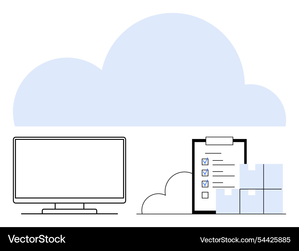 Cloud computing concept with monitor checklist Cloud computing concept with monitor checklist vector image