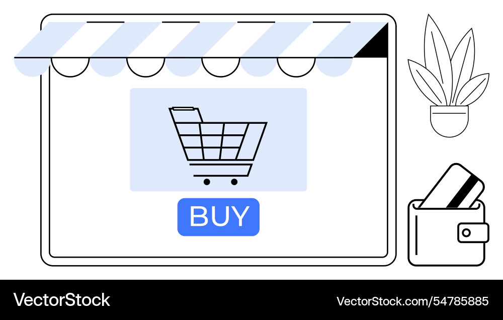 Digital storefront with shopping cart button Digital storefront with shopping cart button vector image