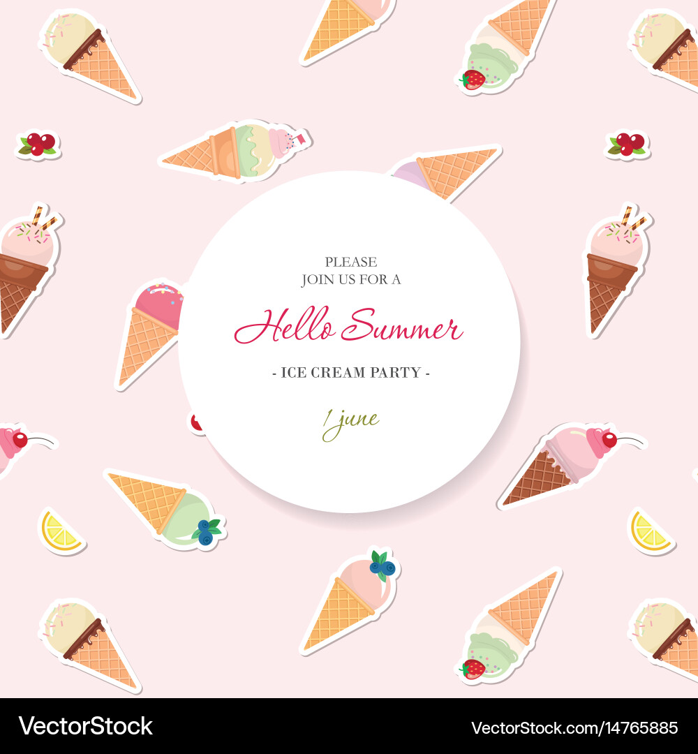 Hello summer background pattern with ice cream vector image