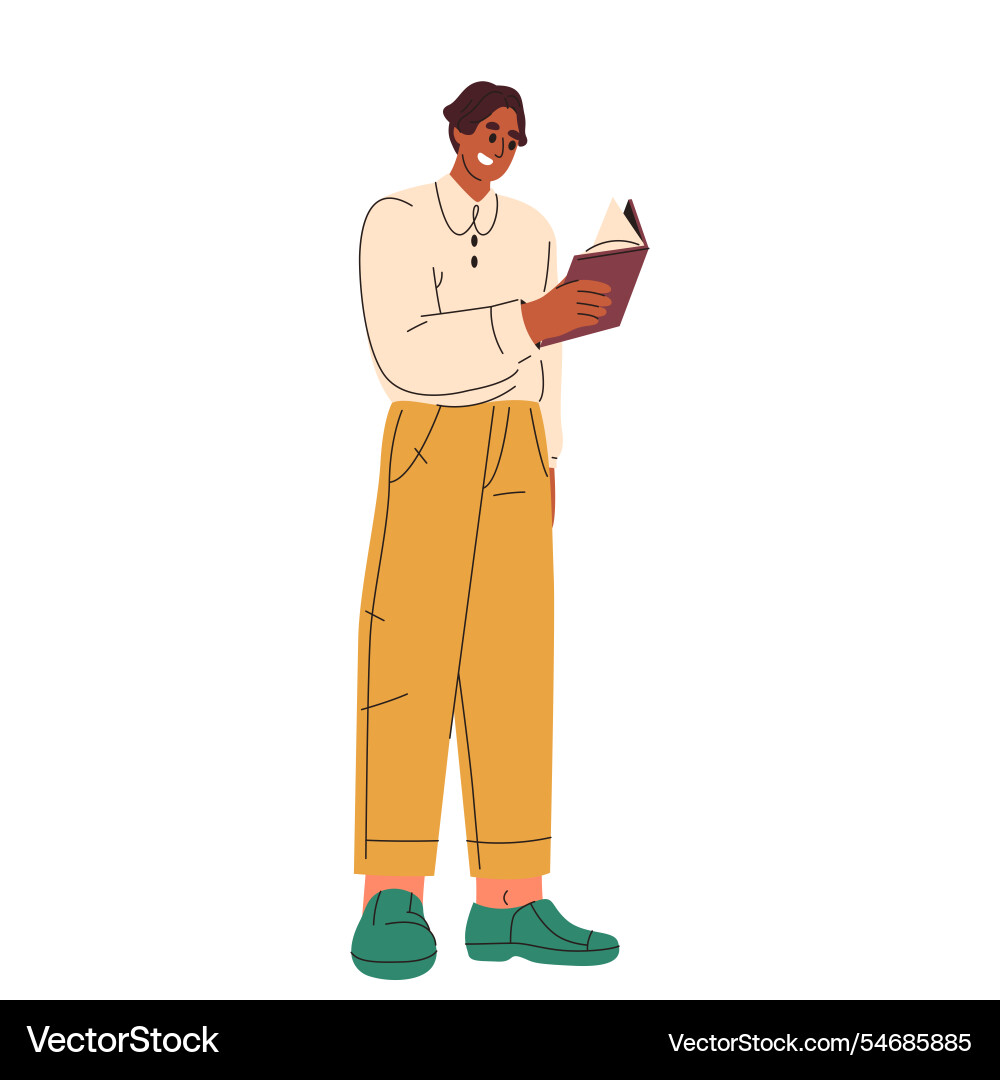 Man read book at standing pose guy reading Man read book at standing pose guy reading vector image