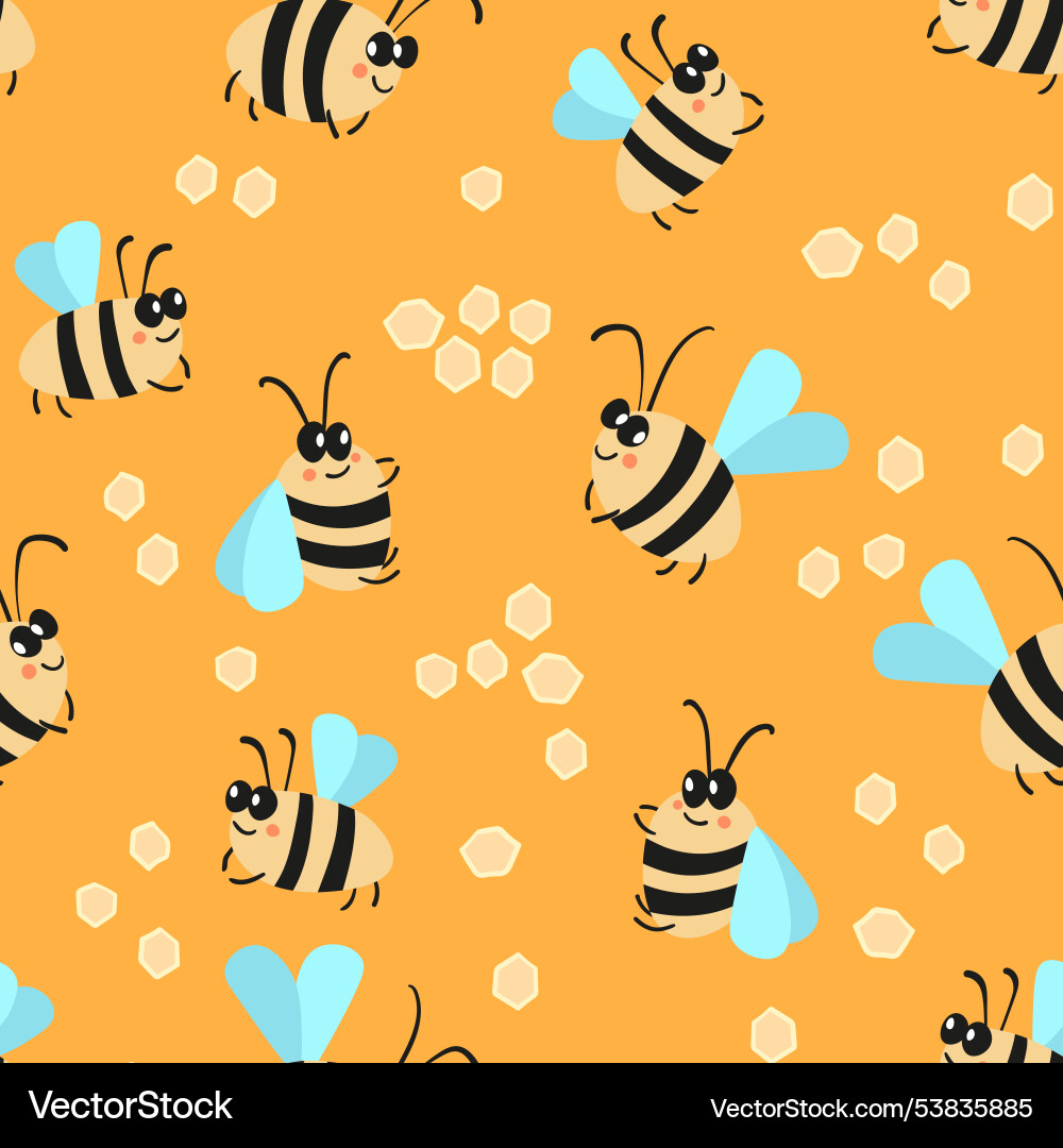 Seamless pattern with bees on color background Seamless pattern with bees on color background Vector Image
