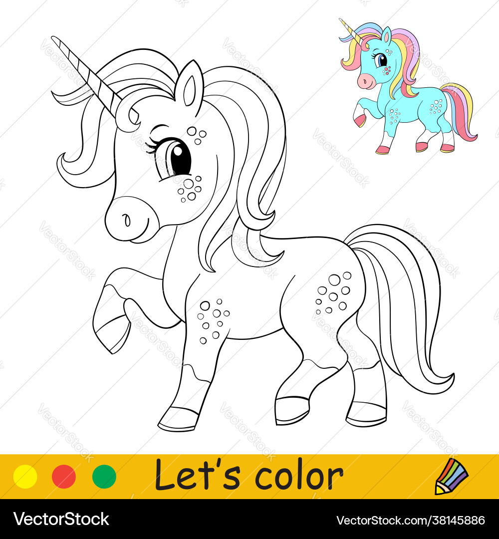 Cartoon cute standing unicorn with rainbow mane Cartoon cute standing unicorn with rainbow mane vector image