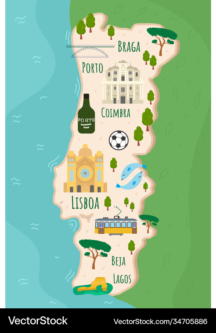 Cartoon map Portugal Reisen Cartoon map Portugal Reisen vektorbild