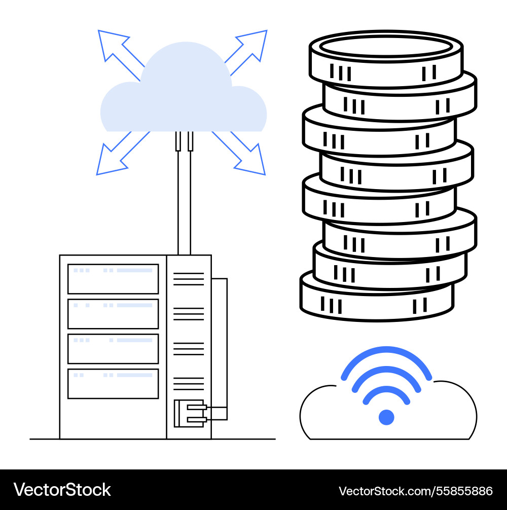 Cloud-Computing-System mit Datenspeicherturm Cloud-Computing-System mit Datenspeicherturm vektorbild
