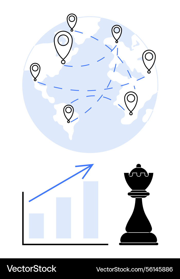 Global strategy with data analytics and decision Global strategy with data analytics and decision vector image