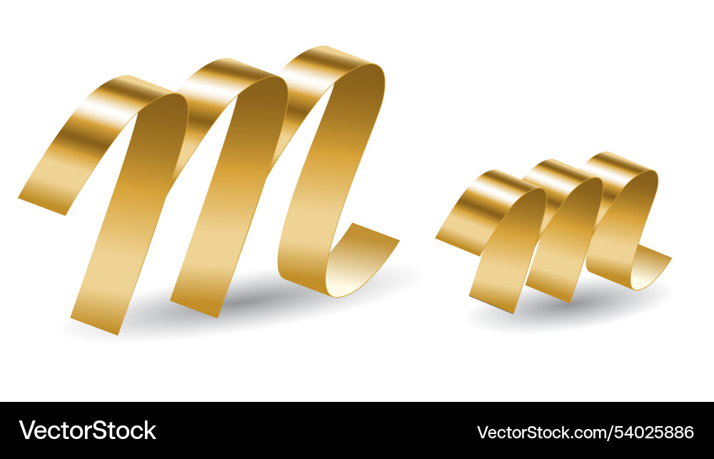 Golden ribbon script lettering m letters Vector Image